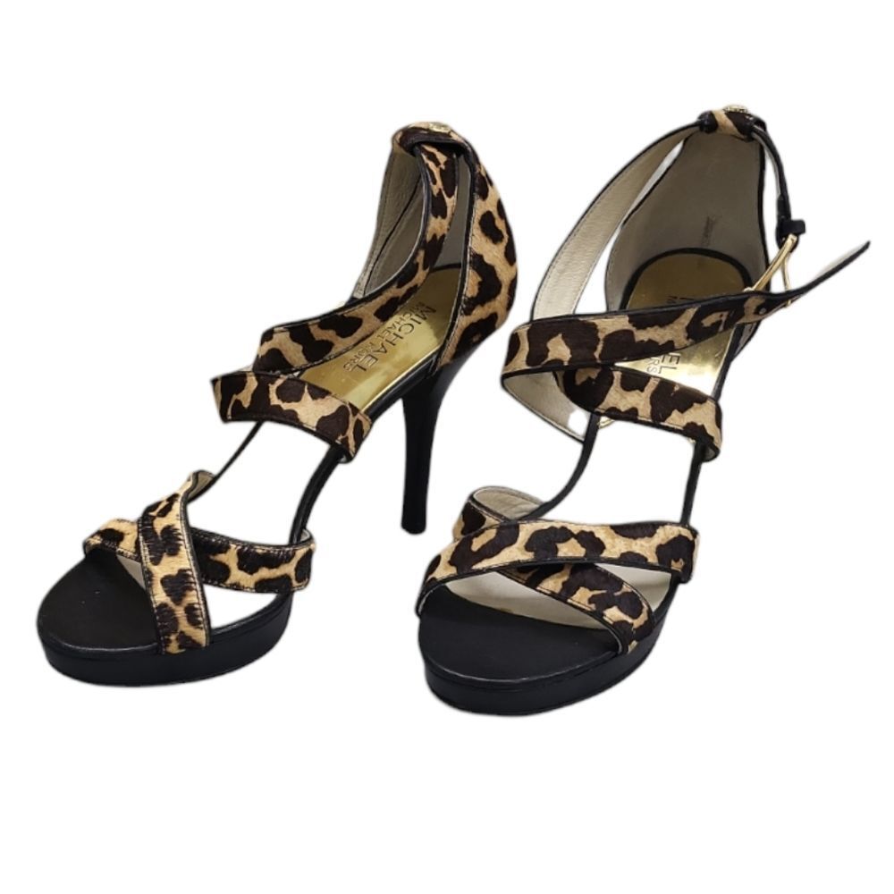 MICHALE KORS MK Cheetah Print Calf Fur Heels Sandal Size 8 - Picture 5 of 9